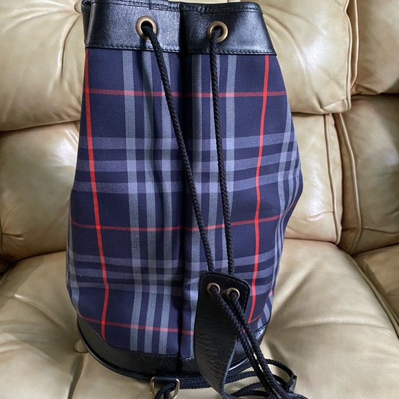 Vintage Burberry Bag COA Nova Check Drawstring Bucket Backpack Navy - Picture 6 of 15